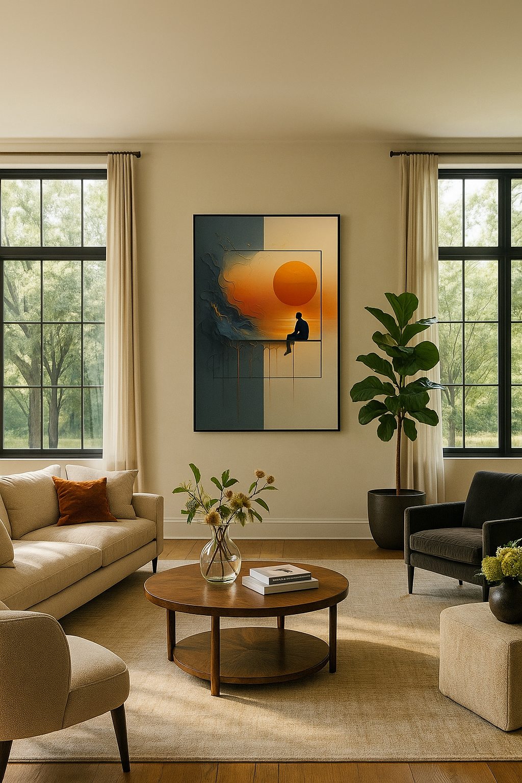 عزلة عند غروب الشمس: طباعة فنية تجريدية لظلالها | هدوء تأملي