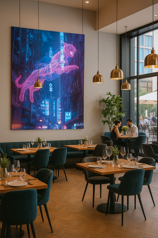 غابة السايبربانك: نمر نيون في المدينة | فن حضري مستقبلي