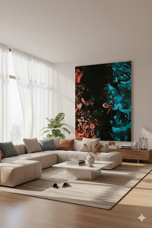 Dualité vibrante : Impression d'art fluide abstrait | Harmonie rouge et bleu