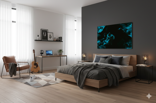 صفاء أزرق عميق: طباعة فنية تجريدية سائلة | أجواء محيطية متقلبة