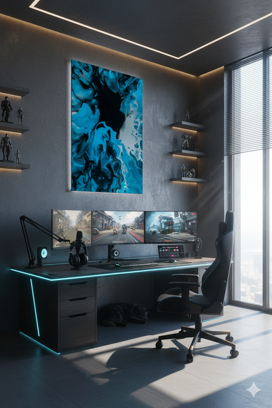 صفاء المحيط العميق: طباعة فنية تجريدية سائلة | أجواء زرقاء حالمة