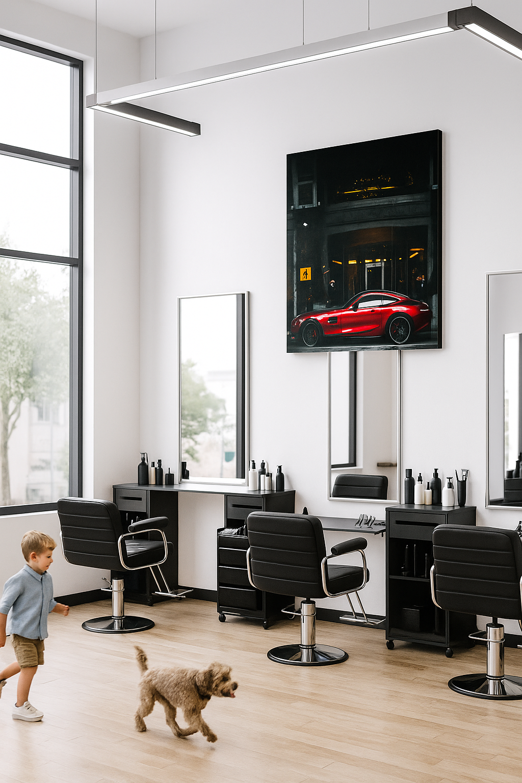 Élégance luxueuse : Impression d'art d'une voiture de sport rouge au Ritz-Carlton | Sophistication urbaine