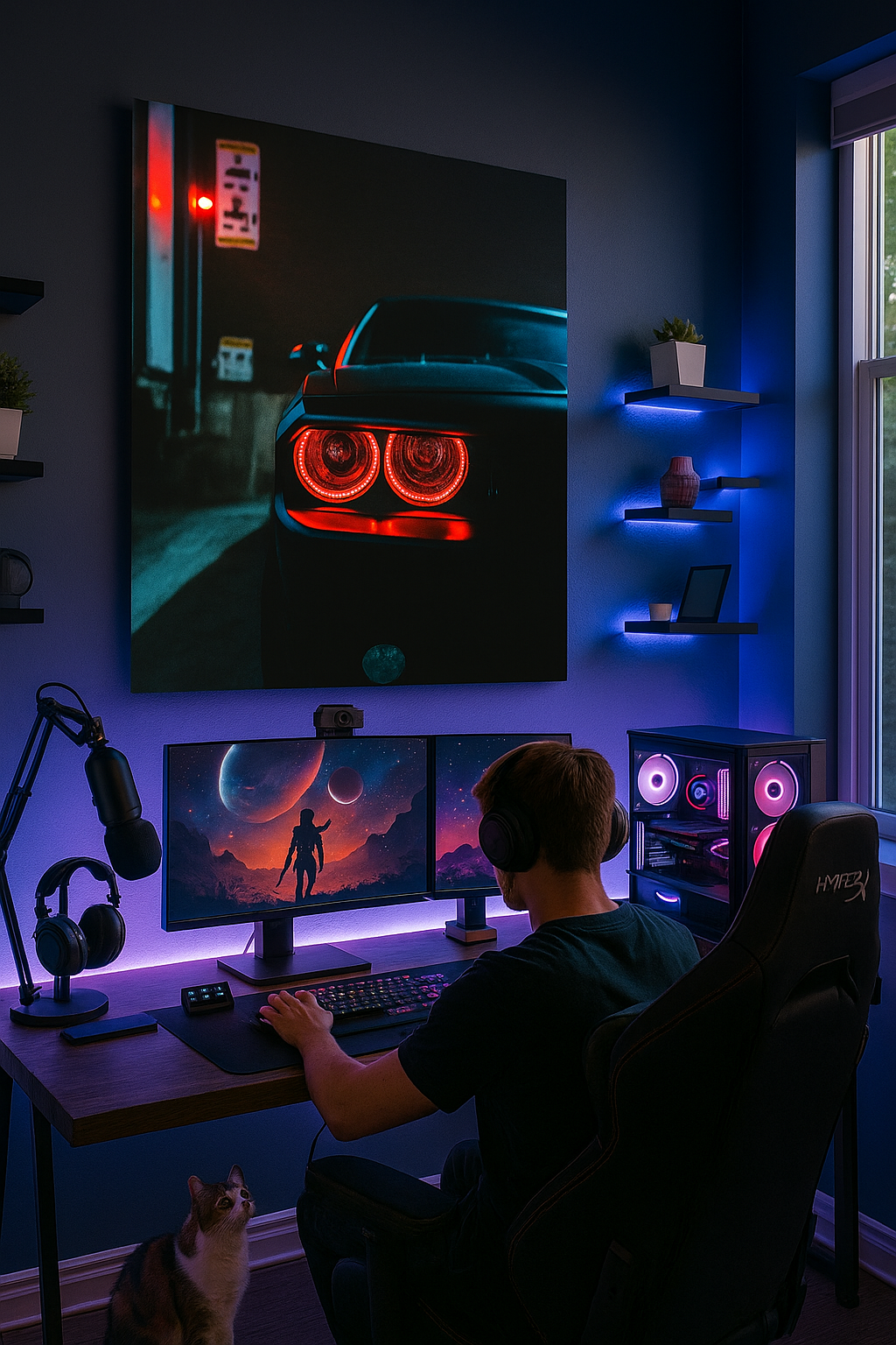 Neon Nights: Sports Car Tail Lights Art Print | Urban Glamour